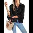 thumbnail image 2 of Blusa Informal con Mangas Acampanadas 3/4 para Mujer, con Botones y Dobladillo con Volantes, con Ojales Negro M, 2 of 8