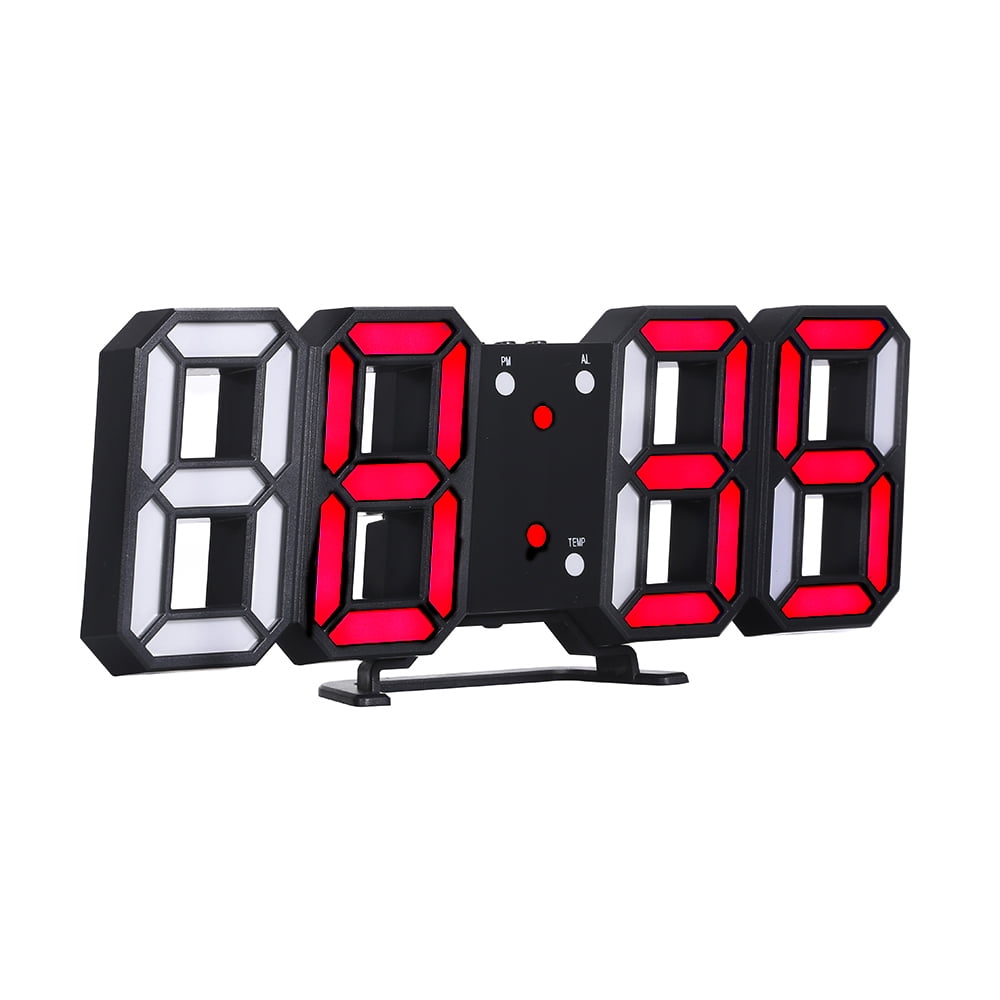 3D Digital Number Clock Wall Table Alarm Snooze 24/12Hr 3 Level Brightness LED 