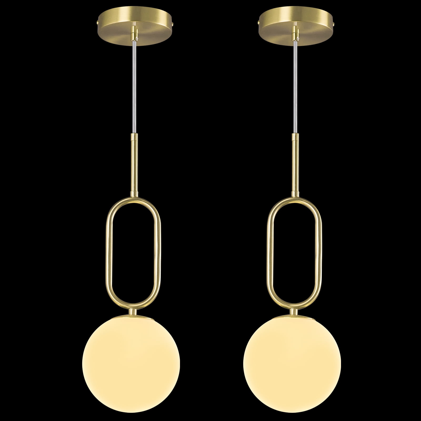 LMQNINE Gold Pendant Light with Milky White Glass Shade,Adjustable Minimalist Globe Hanging Fixture for Kitchen Island,Dining Room,2 Pack