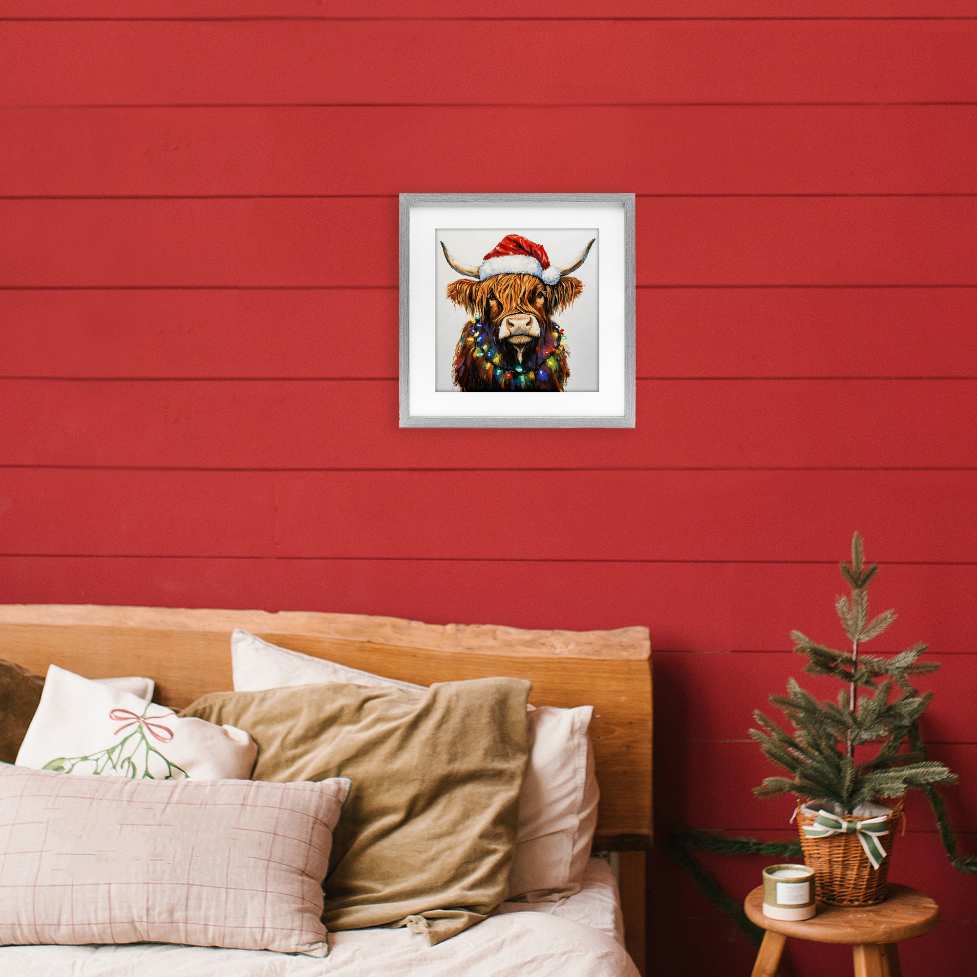 Holiday Lights Bedecked Highland Gray Framed Print Under Glass, design by Petal Prints Design