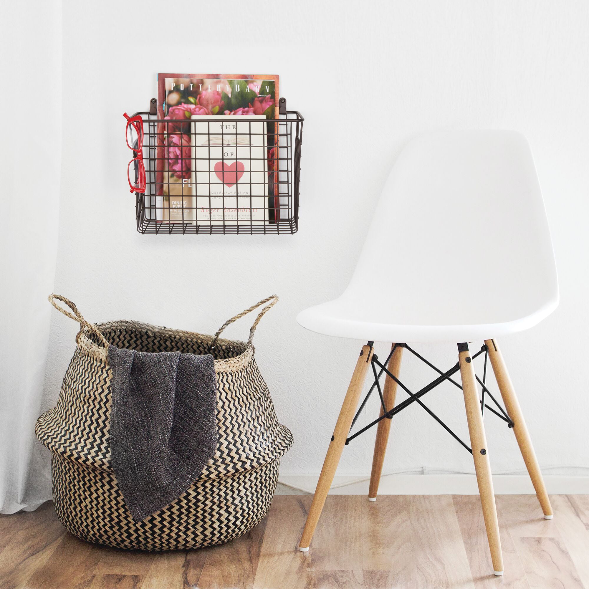 Multi-Purpose Organiser Tray for Household Items Bronze Large Wall-Mounted Metal Wire Basket mDesign Hanging Storage Basket 