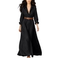 thumbnail image 2 of QUNYINEY Long Womens Dresses Long Sleeve Black Flowy Casual A Line Dress Button Down Commute Collared Casual Slim Fit Dresses, 2 of 9