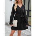 thumbnail image 4 of xiaxaixu Femmes Automne Robe de Grossesse Décontractée Couleur Unie Manches Longues V Robe Plissée avec Ceinture, 4 of 8