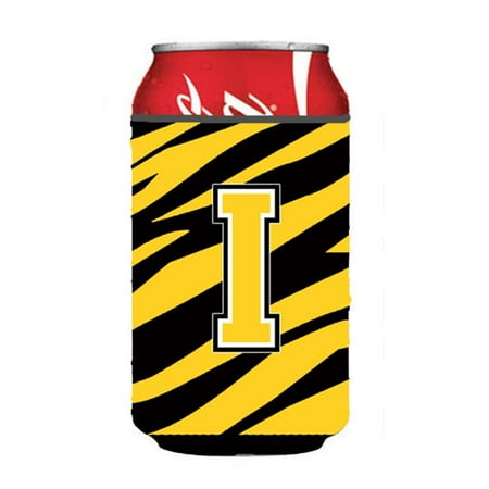 

Letter I Initial Monogram - Tiger Stripe - Black Gold Can Or Bottle Hugger