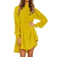 thumbnail image 2 of Automne Dresses for Women 2022 Couleur Unie Col Rond à Manches Longues Robe Décontracté Plissée Ample Coupe Fluide Mini-Robe, 2 of 5
