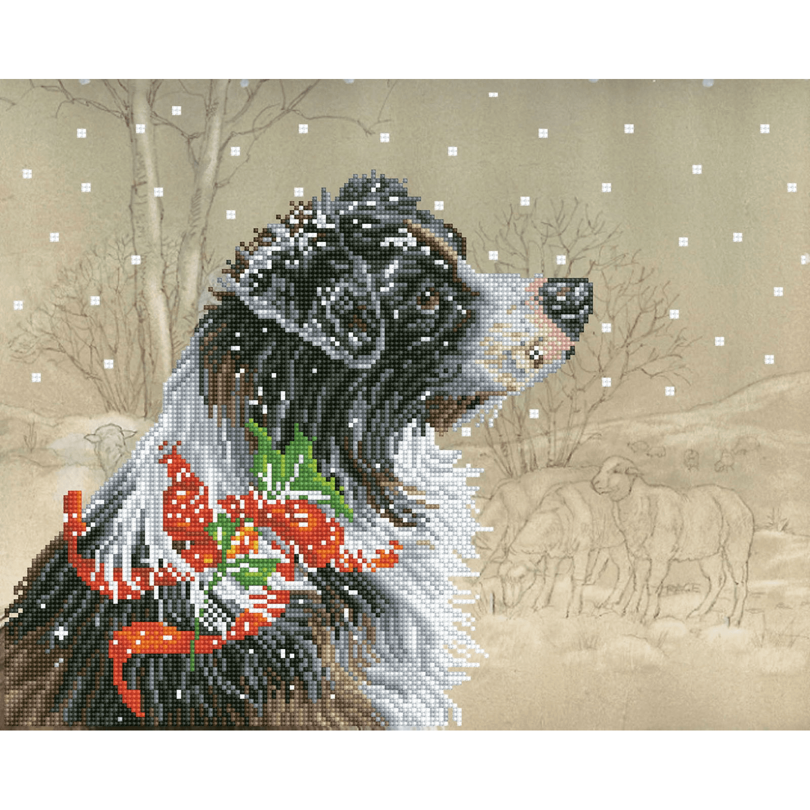 Diamond Dotz Christmas Collie Diamond Painting Kits for Adults - Diamond Art Kits a Relaxing Creative Craft Kit with Dotz Gems 19x16