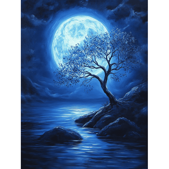 Blue Moon Tree Canvas Wall Art,Perfect for Living Room,Bedroom,Bathroom,Office,and Hallway Decoration.