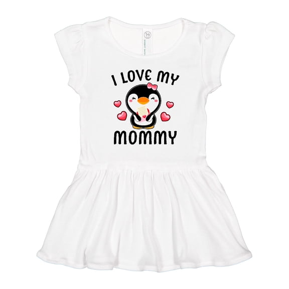 Inktastic I Love My Mommy with Cute Penguin and Hearts Girls Toddler Dress