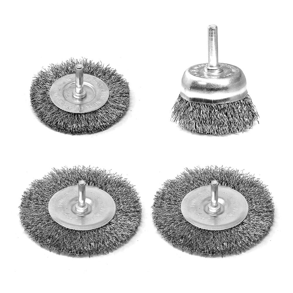 Toolman 4PCs Wire Brush Set Crimped Wire Wheel Cup Brush Set Universal