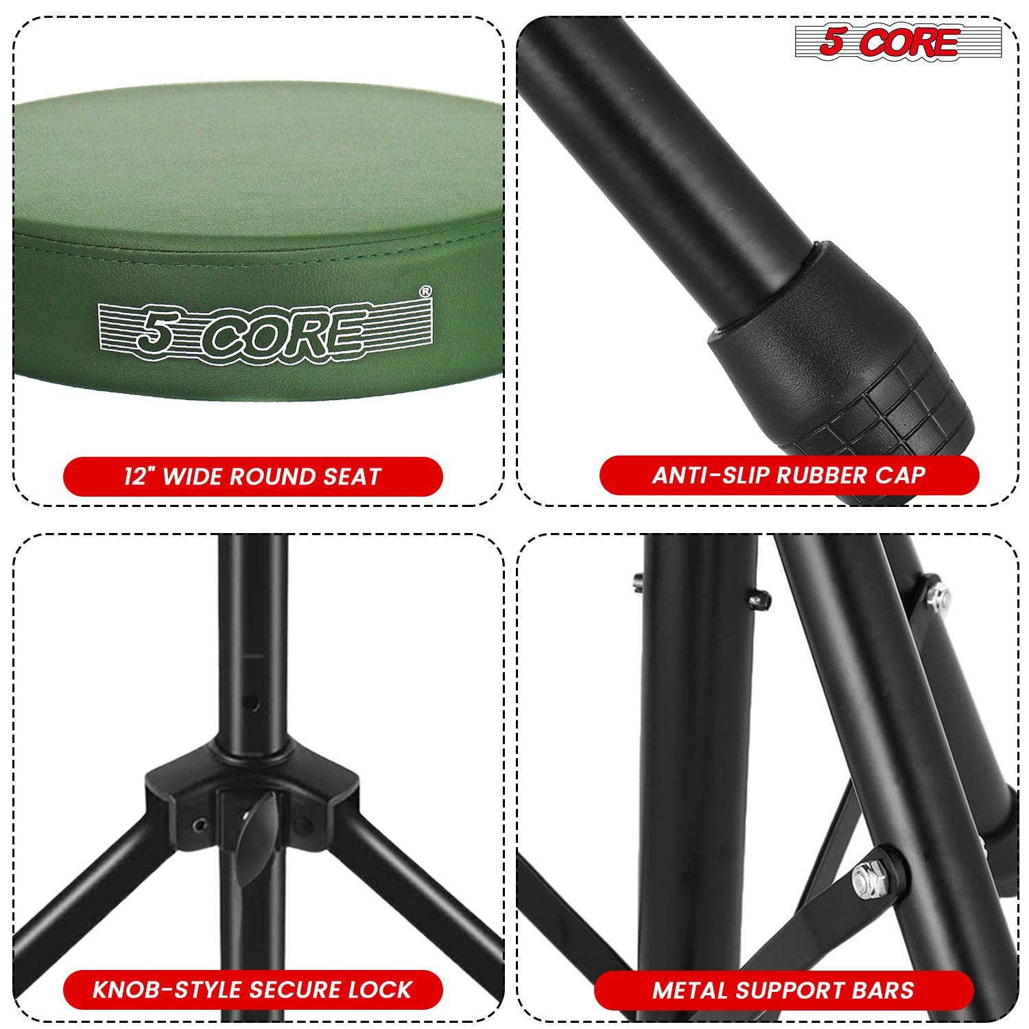 Adjustable Drum Throne Stool with 3" Thick Padding – Heavy-Duty 330 lb Capacity Guitar Seat for Adults & Kids, Anti-Slip Tripod Base