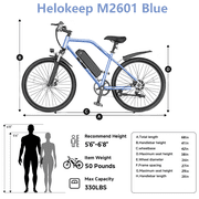 Electric Mountain Bicycle, 26 Tire E-Bike for Adults, 750W Peak Motor, 48V 7.8Ah Removable Battery, 7-Speed, UL2849, Front Suspension, Blue