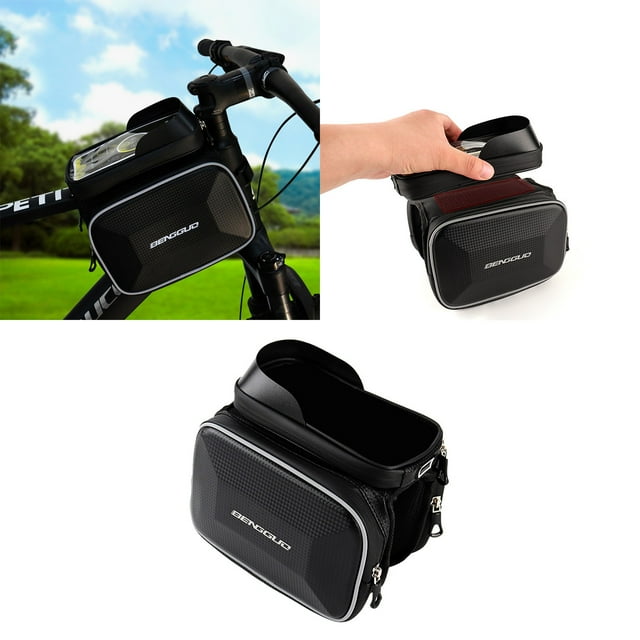 Top Tube Bag Touchscreen Compatible Saddle Double Pouch Nylon Zipper Easy Handlebar Mount Frame Storage Compact Reflective Strip Night Visibility Cycling