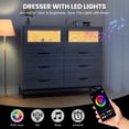 thumbnail image 6 of TROPOW Dressers & Chests of Drawers,6 Drawer Dresser for Bedroom with LED Lights and Charging Station,Wooden Double Dresser with 2 Shelves & Mental Grid Handle,Gray, 6 of 7