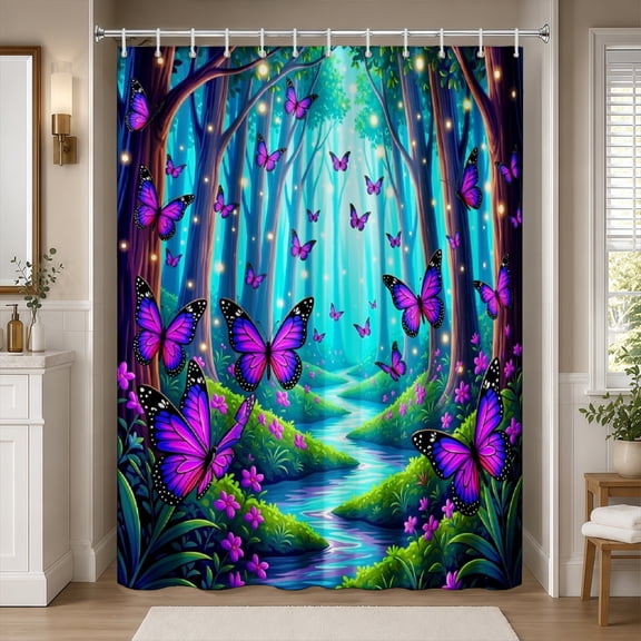Rdsfhsp Magical Purple Glow Forest Shower Curtain, Dreamy Printed Polyester Shower Curtain, 72" x 72"