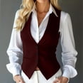 thumbnail image 4 of Vest Tops for Women - Sleeveless V Neck Button down Formal Business Work Tank Tops with Pockets Wine M, 4 of 7
