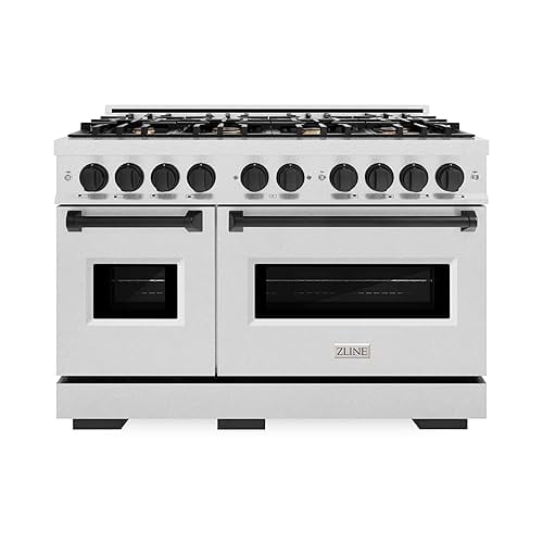 ZLINE Autograph Edition 48 in. 6.7 cu. ft. Classic Double Oven Gas Range with 8 Burner Cooktop in DuraSnow Stainless Steel and Matte Black Accents (CGRSZ-48-MB)