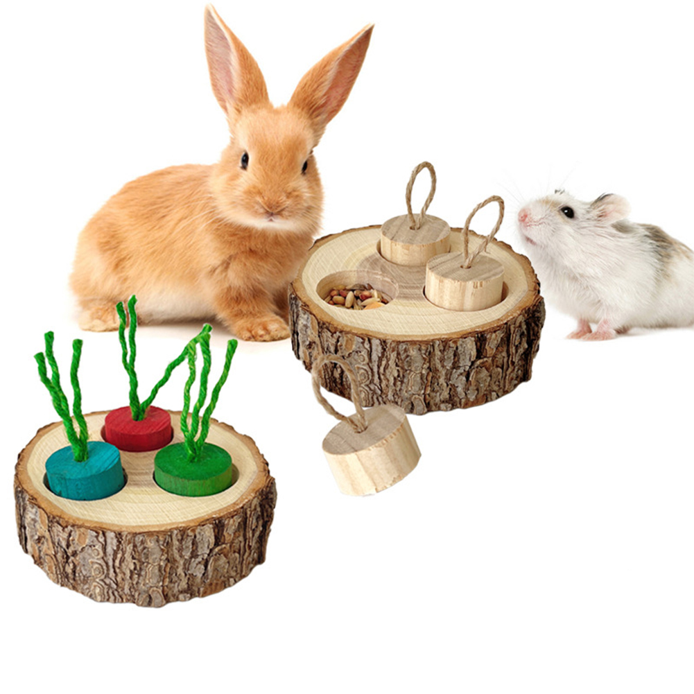 Pet Rabbit Foraging Toy, Small Animal Wooden Stake Interactive Hide Treats Toys, Hamster Enrichment Foraging Toy For Guinea Pig Chinchillas