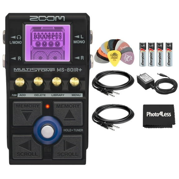 Zoom Multistomp Multi-layer IR Pedal, Bundle with AC adapter, Guitar Picks, AA Batteries (4 Pack), 2X 1/4 in male cable, 10 Feet