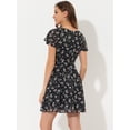 thumbnail image 4 of Vestido de Gasa Allegra K con cuello En V y Manga con Volantes Florales para Mujer negro S, 4 of 6