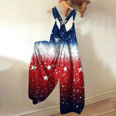 MGCWSH Womens Independence Day Overalls Red White and Blue Overalls Independence Day Patterns Summer Jumpsuit One Piece Wide Leg Funny Oversize Rompers Watermelon Red XL