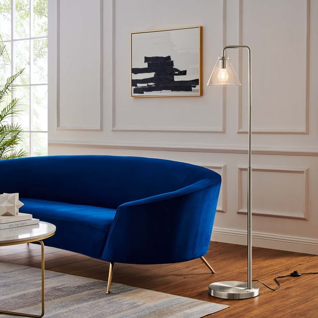 Modway Element Transparent Glass Glass and Metal Floor Lamp in Satin Nickel