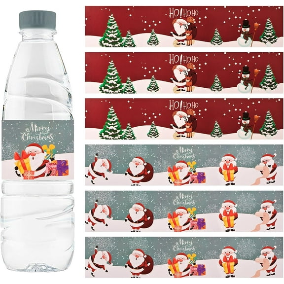 Merry Christmas Water Bottle Labels, 48Pcs Red and Green Santa Claus Christmas Wraps Stickers for Party Christmas Drinking Water Bottle Label