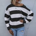 thumbnail image 5 of Womens Long Sleeve Shirts Casual Loose Fit Striped Tops Knit Pullover Sweaters Black S, 5 of 9