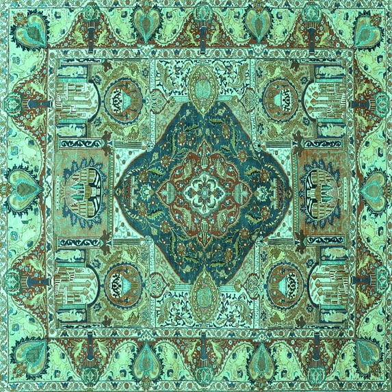Ahgly Company Indoor Square Animal Turquoise Blue Traditional Area Rugs, 6' Square