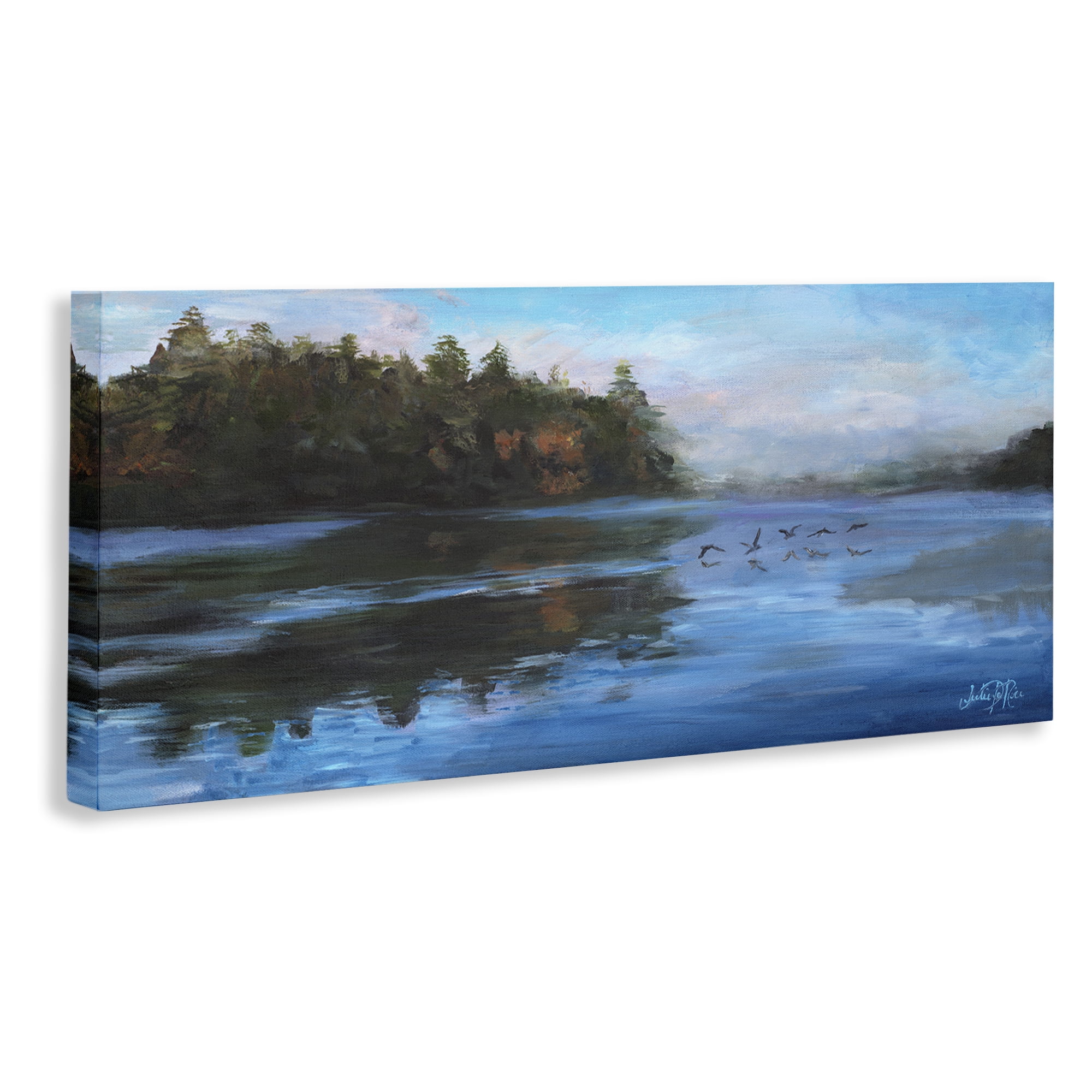 Stupell Industries Birds Along River Landscape Painting Gallery Wrapped Canvas Art Print Wall Art, 48 x 20