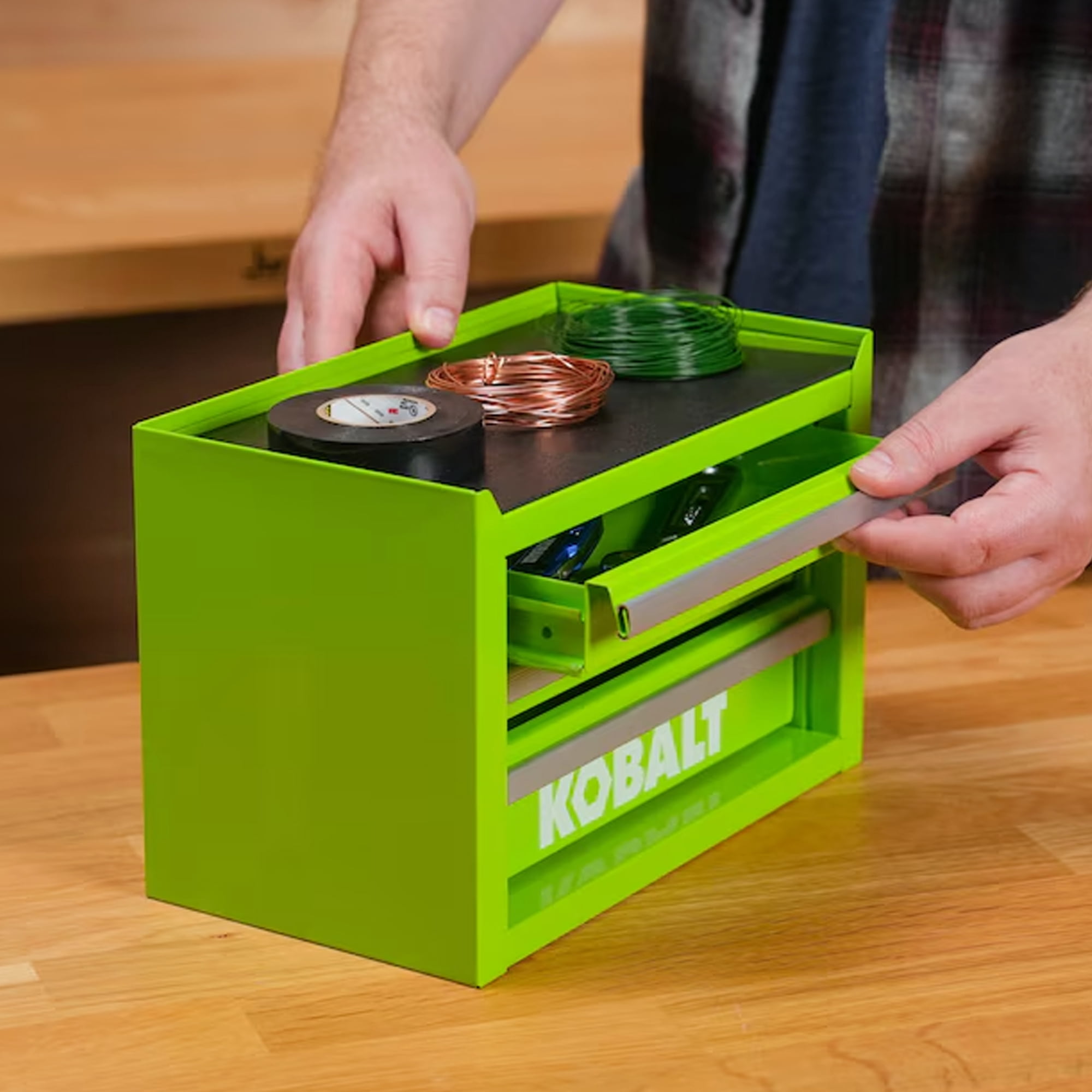 Kobalt Mini 3-Drawer Green Steel Tool Jewelry Box Rare Base