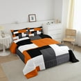 thumbnail image 3 of Erosebridal Orange Rectangle Comforter Sets Queen Size,Geometric Sqare Bedding Queen Comforter Set,Abstract Artwork Bedding Sets Queen with Comforter,Plaid Bedroom Decorative,Reversible,3 Pieces, 3 of 8