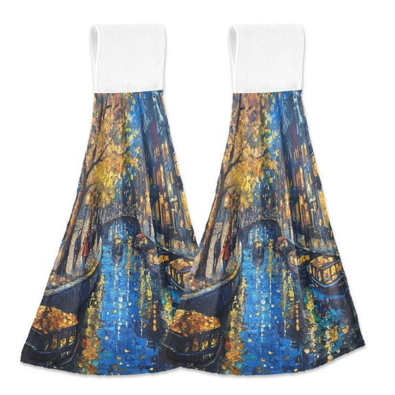 BZSMCE Hanging Hand Towels Fashion Dreamy Bunny Clouds Pattern 2-Pack - Velcro Style Bathroom Kitchen Towels