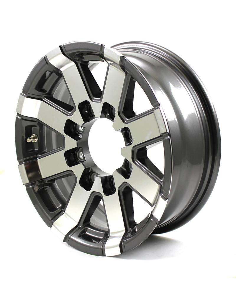 16X6 8Lug on 6.5" Aluminum Series 07 HD Trailer Wheel Gray