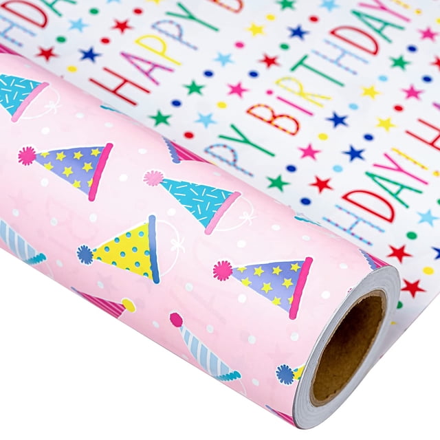 Rollo de papel de regalo MAYPLUSS Birthday reversible de 17 pulgadas x 10 m