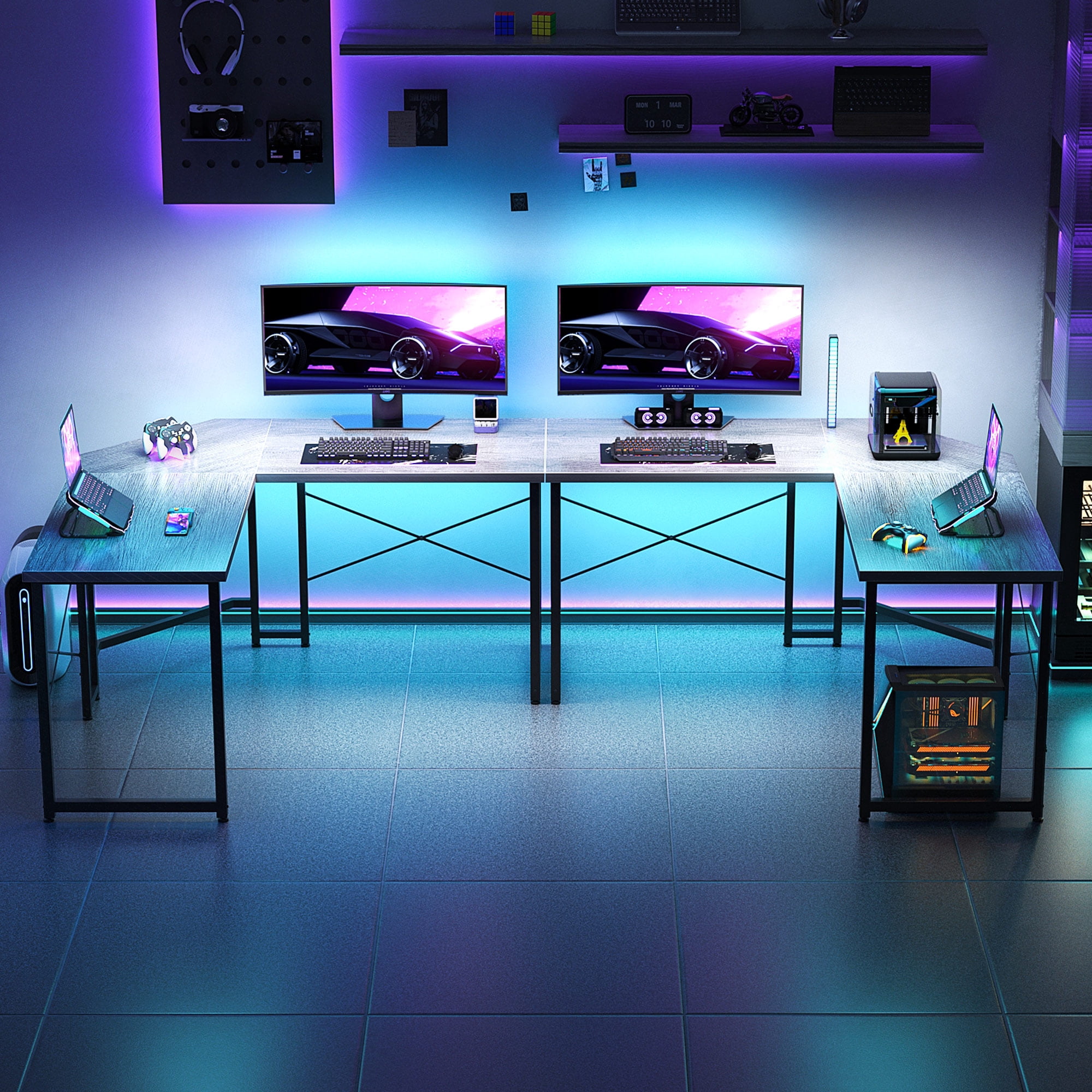 Casacomoda Computer Desk L Shaped, 51 Inch Reversible L Shaped Desk, Gaming Desk, Home Office Desk, Gray Oak