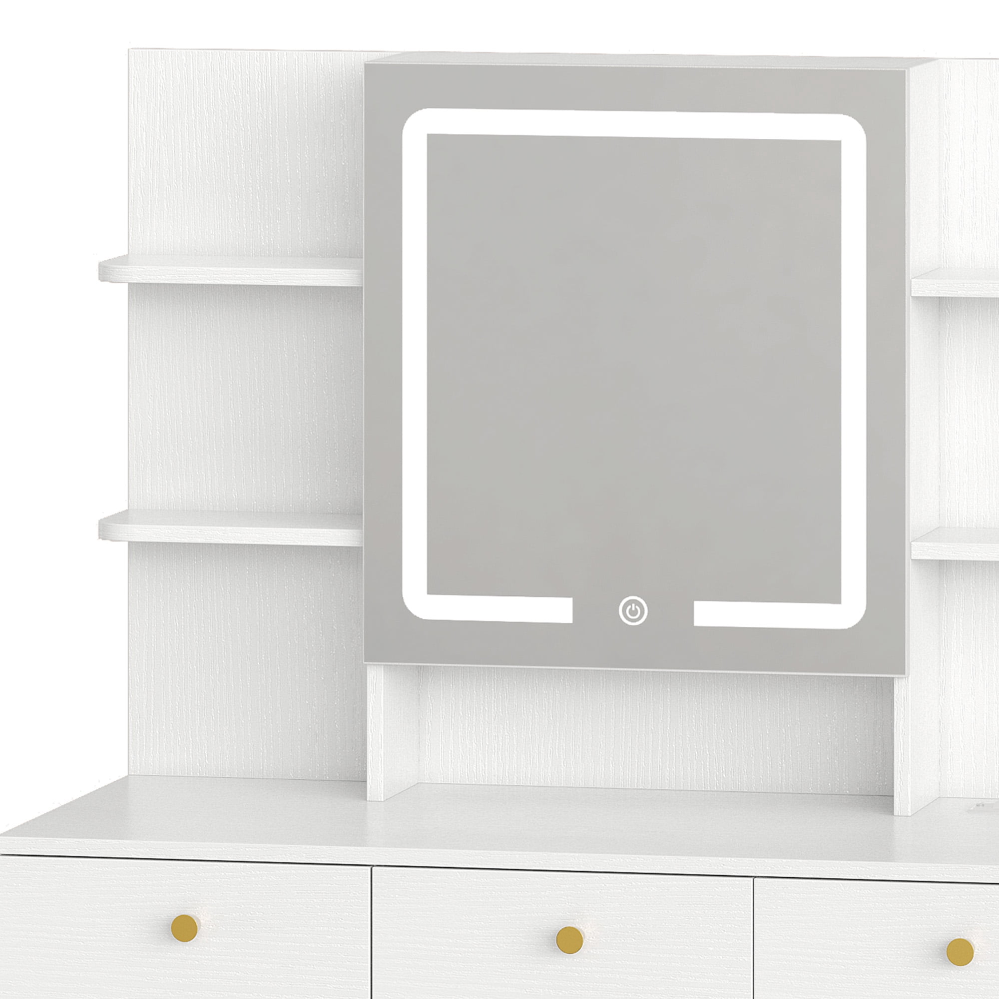 Dextrus Vanity Desk Set with Light Mirror & Power Outlet, Makeup Table with 3 Drawers, Adjustable Cabinet/Makeup Vanity Stool for Women, Girls - White
