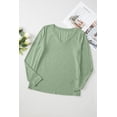 thumbnail image 2 of Women's Grass Green V Neck Long Sleeve Top – Casual Stretchy Tee for Daily Wear, M, 2 of 12
