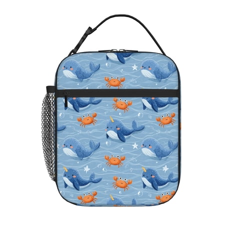 Ocean creatures pattern Lunch Bag Insulated Lunch Bag Portable Lunch Box Thermal Tote Bag with Zipper Reusable Cooler Bag with Carry Handle for Daily Use Travel Picnic Commuting