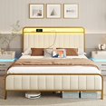 thumbnail image 2 of Rolanstar Queen Size Bed Frame with LED Light and Charging Station, Upholstered Headboard and Footboard, Metal Slat, Noise Free, Easy Assembly, Golden, 2 of 4