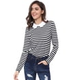 thumbnail image 3 of Blusa a rayas en contraste Allegra K Peter Pan Negro XS para Disfraz de Halloween, 3 of 6