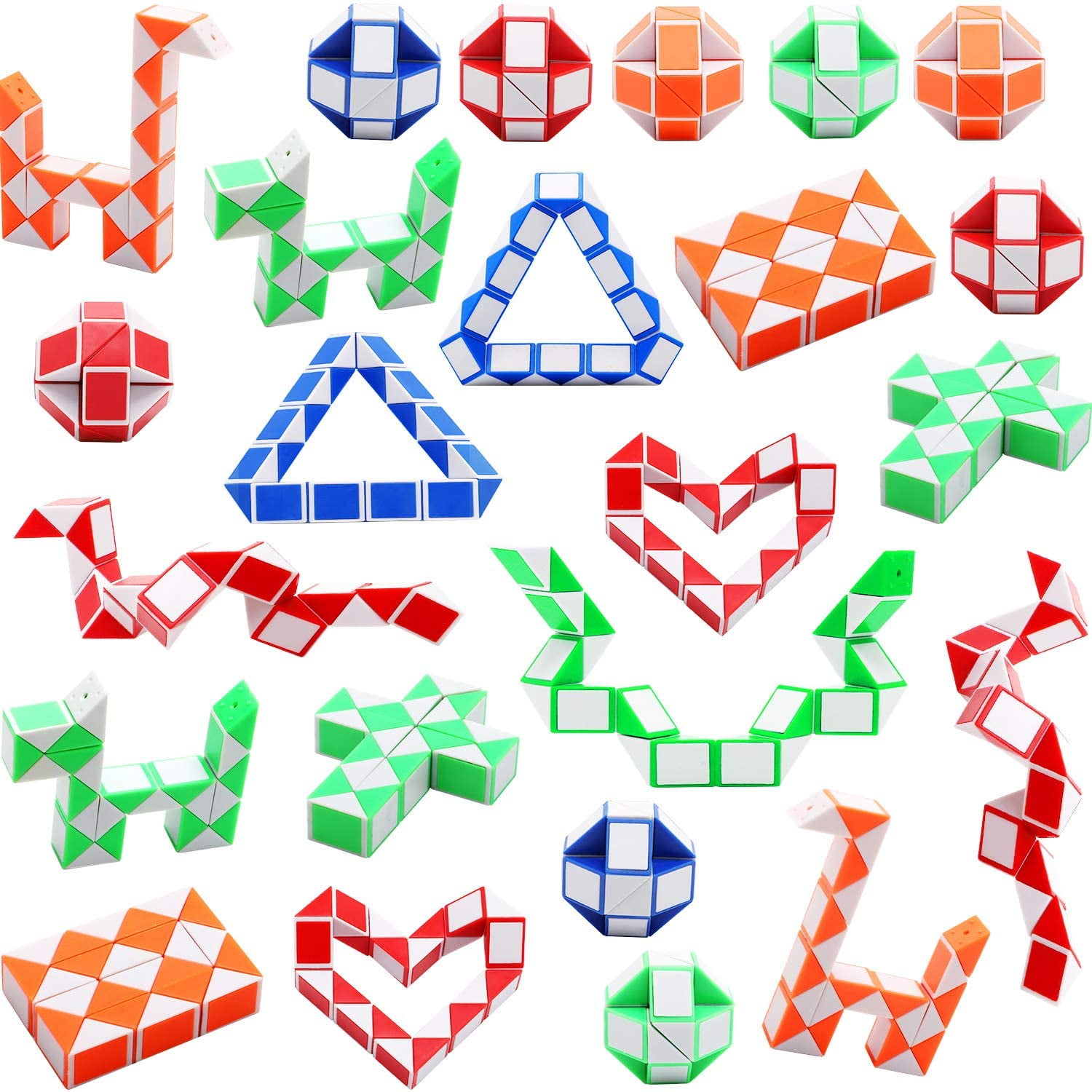 4 Pack 24 Blocks Magic Speed Cube Mini Snake Twisty Puzzle Toys for Kids Gifts 