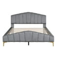 thumbnail image 2 of DreamBuck Queen Size Platform Bed with Thick Fabric, Velvet Upholstered Platform Bed Frame with Stylish Stripe Headboard and Metal Bed Leg, Queen Bed Frames for Adults, Teens, No Box Spring Needed, 2 of 9