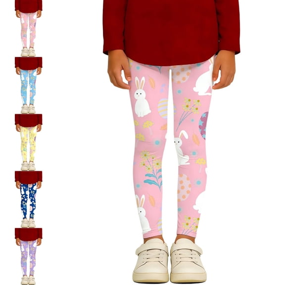 UJNDER Girls Easter Print Joggers Stretchy Athletic Casual Pants Soft Bottoms for Toddlers and Kids Outfit Girls Leggings,Pink,3-4 Years