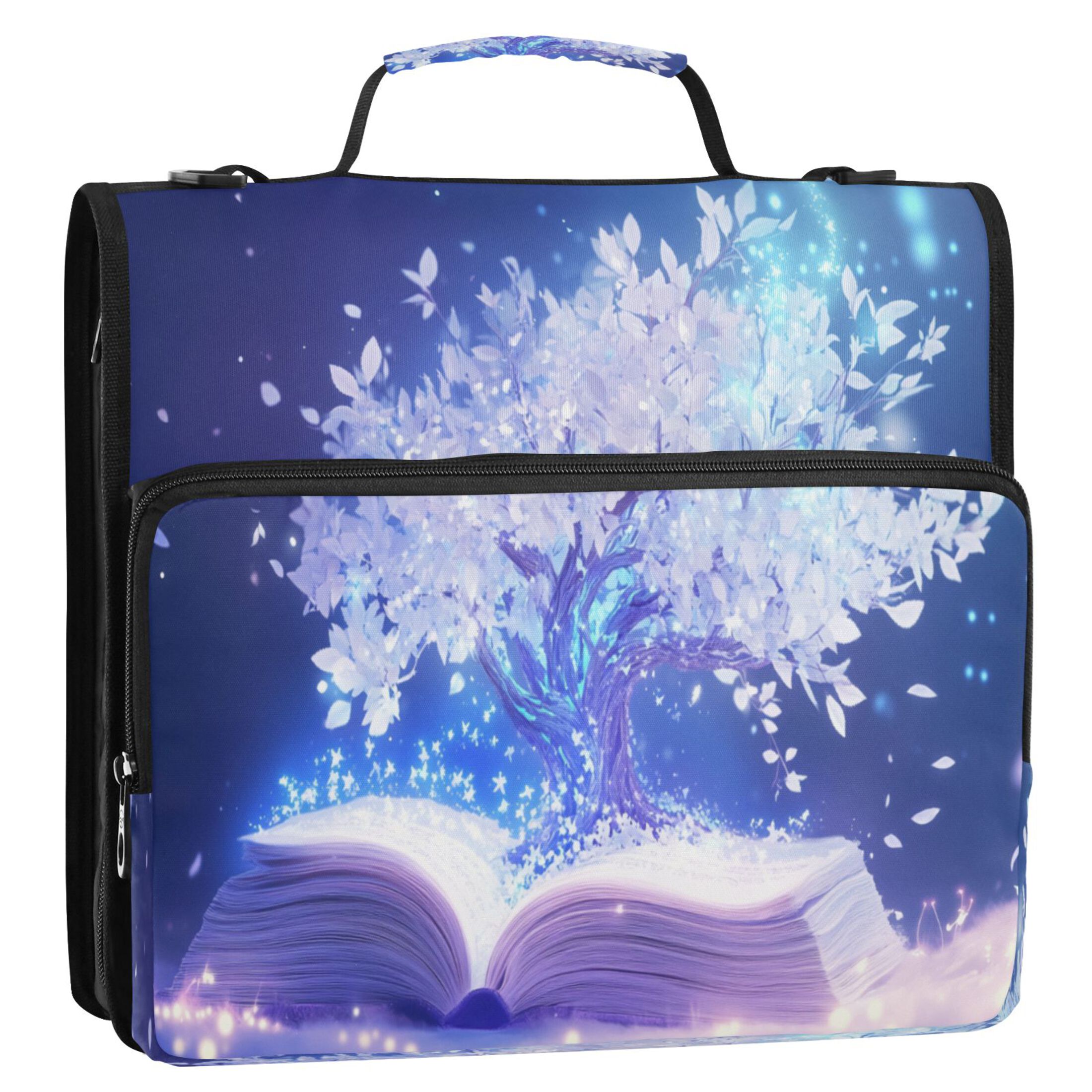 YAZAOO Zipper Binder trapper keeper Documents Organized Design Magical Book White Tree Printed