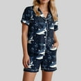 thumbnail image 5 of felwors Pajamas for Women Set Short Sleeve Button-Down 2 Piece PJ Set Lounge Sleepwear Cute Graphic Tees PJ Set Dark Blue, S, 5 of 6