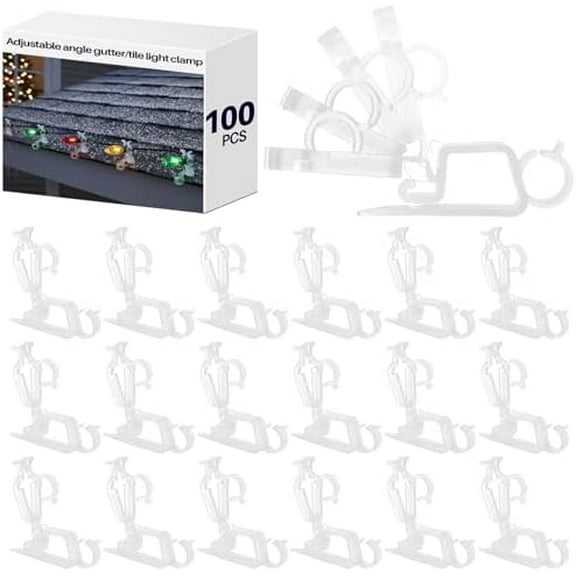 100 Pcs Christmas Multi-Directional Gutter Light Clips Plastic Shingle Roof Clips with Four Locking Positions Fits C7 C9, Icicle, Rope Miniature String Light for Christmas Outdoor Decor$