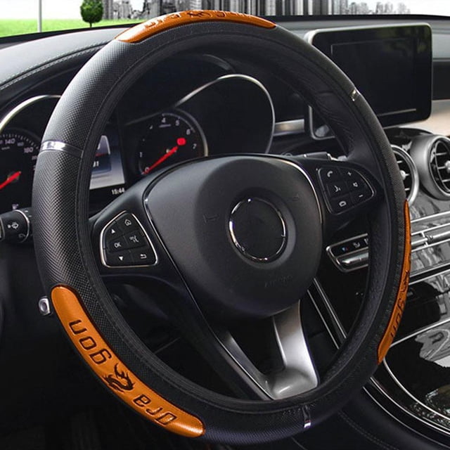 Dragon Year Design Car Steering Wheel Cover, Reflective Leather Elastic Band, Fits 14.1-14.9 Inch Diameter, Multiple Colors Available