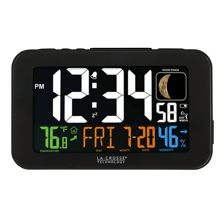 La Crosse Technology Corded Electric LED Black Atomic Alarm Clock with USB Charging Port, 617-1485B