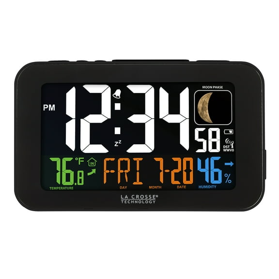 La Crosse Technology Color LED Alarm Clock with USB charging port, Black, 617-1485B