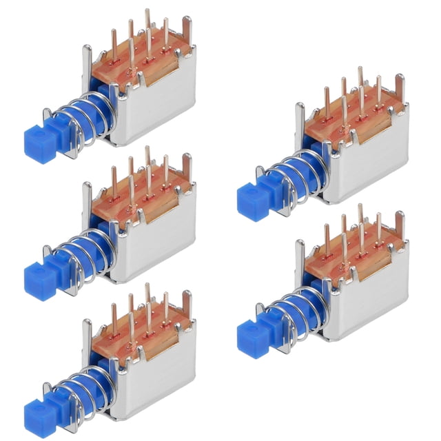 Interruptor de botón de Bargains Únicos DPDT de 6 pines 1 posición auto-bloqueante azul 5Pcs